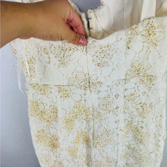 NBD Gold Metallic Lace Bustier Body Con Cream Off White Mini Dress - Picture 6 of 9